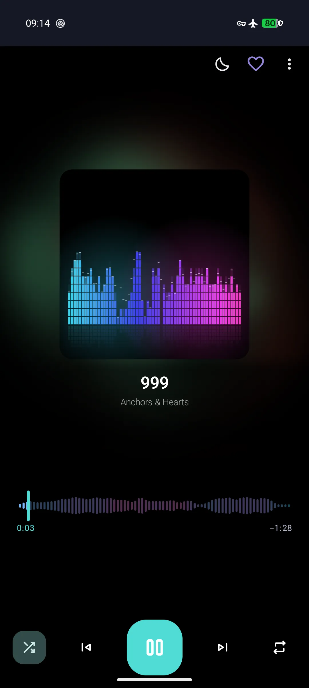 Reprise on Android showing the audio-reactive Now Playing scene